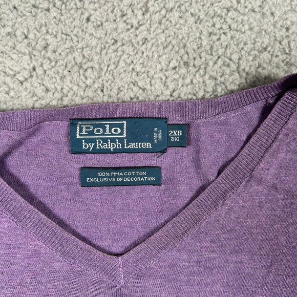 Polo Ralph Lauren Mens Sweater Light Purple 2XB V-Neck Pima Cotton - Picture 3 of 8